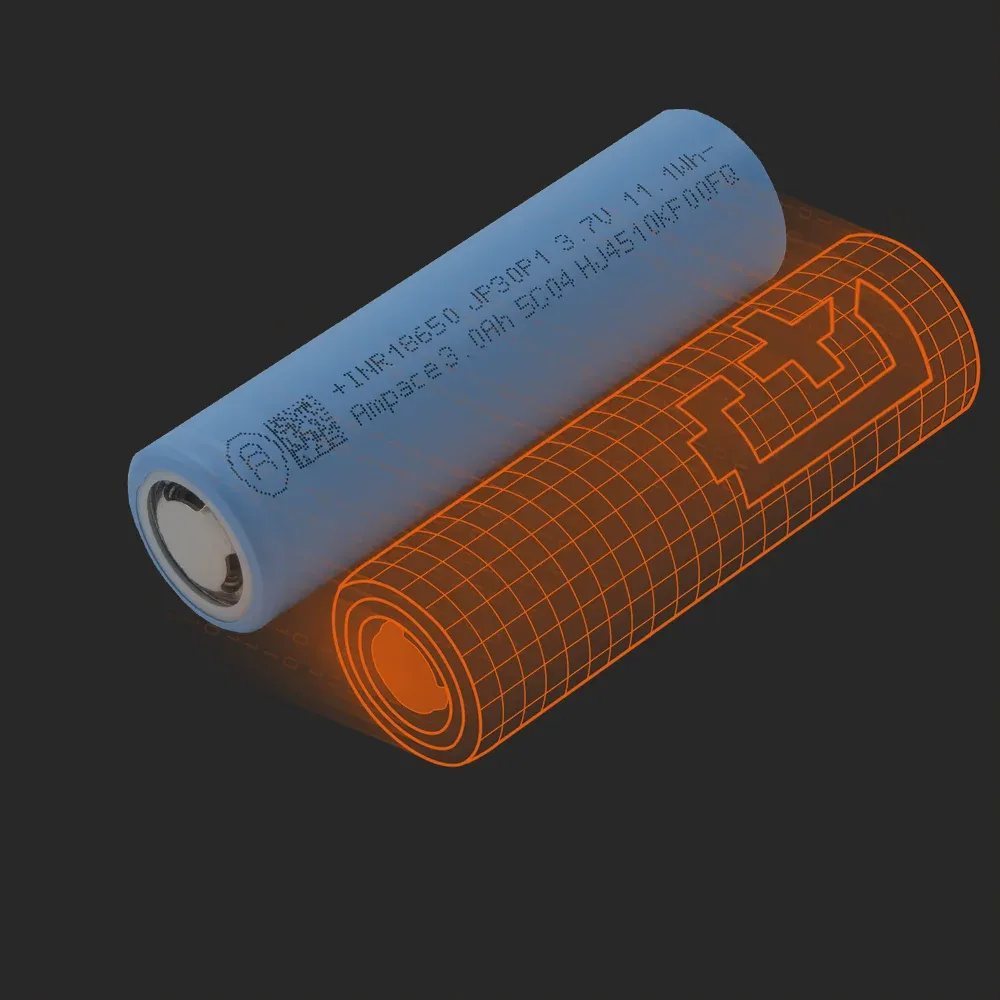Ampace JP30P1(C): the physical cell next to its Batemo model