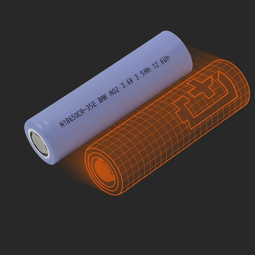 BAK Battery N18650CR-35E: the physical cell next to its Batemo model