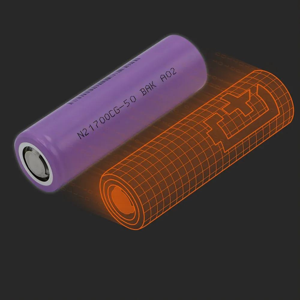 BAK Battery N21700CG-50: the physical cell next to its Batemo model