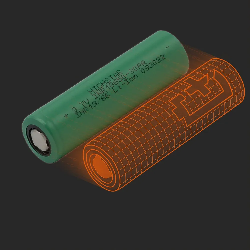 Highstar INR18650-30PR: the physical cell next to its Batemo model