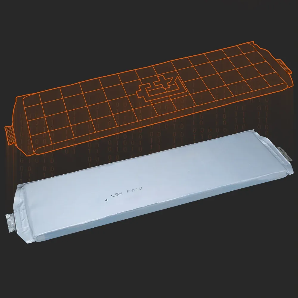 LG Chem E61V: the physical cell next to its Batemo model