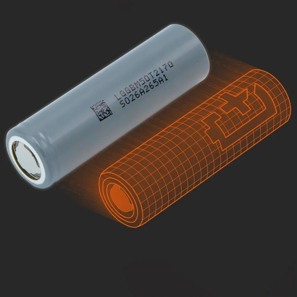 LG Chem INR21700-M50T: the physical cell next to its Batemo model