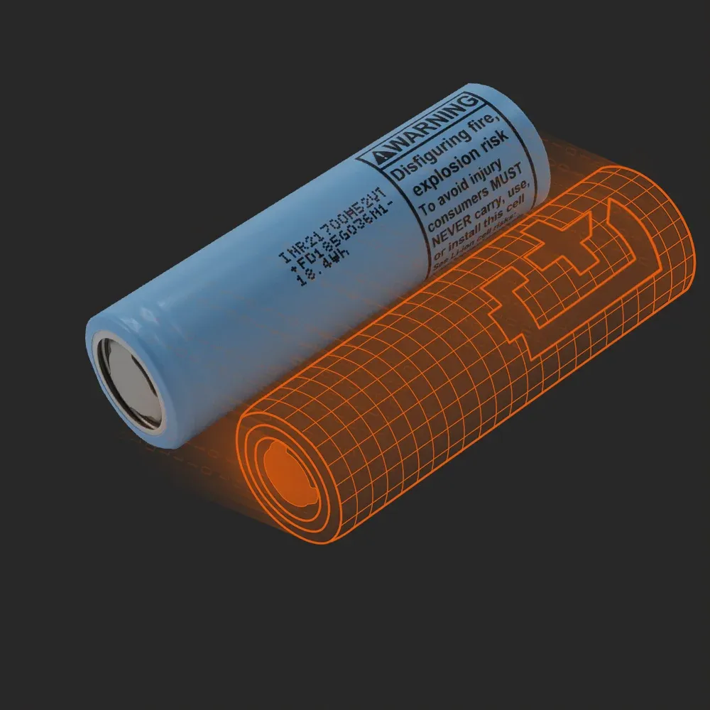 LG Chem INR21700-M52VT: the physical cell next to its Batemo model