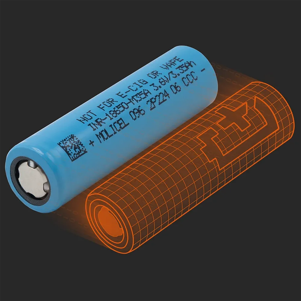 Molicel INR-18650-M35A(2): the physical cell next to its Batemo model