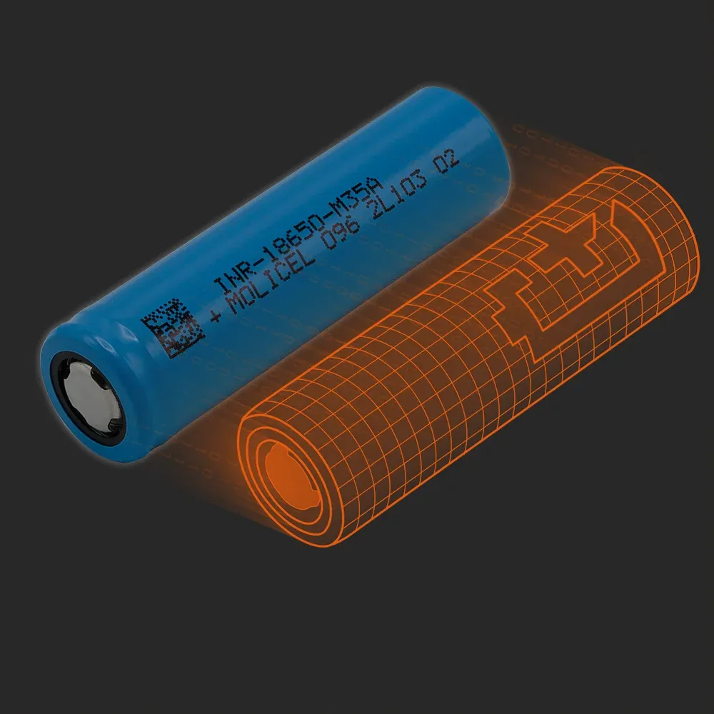 Molicel INR18650-M35A: the physical cell next to its Batemo model