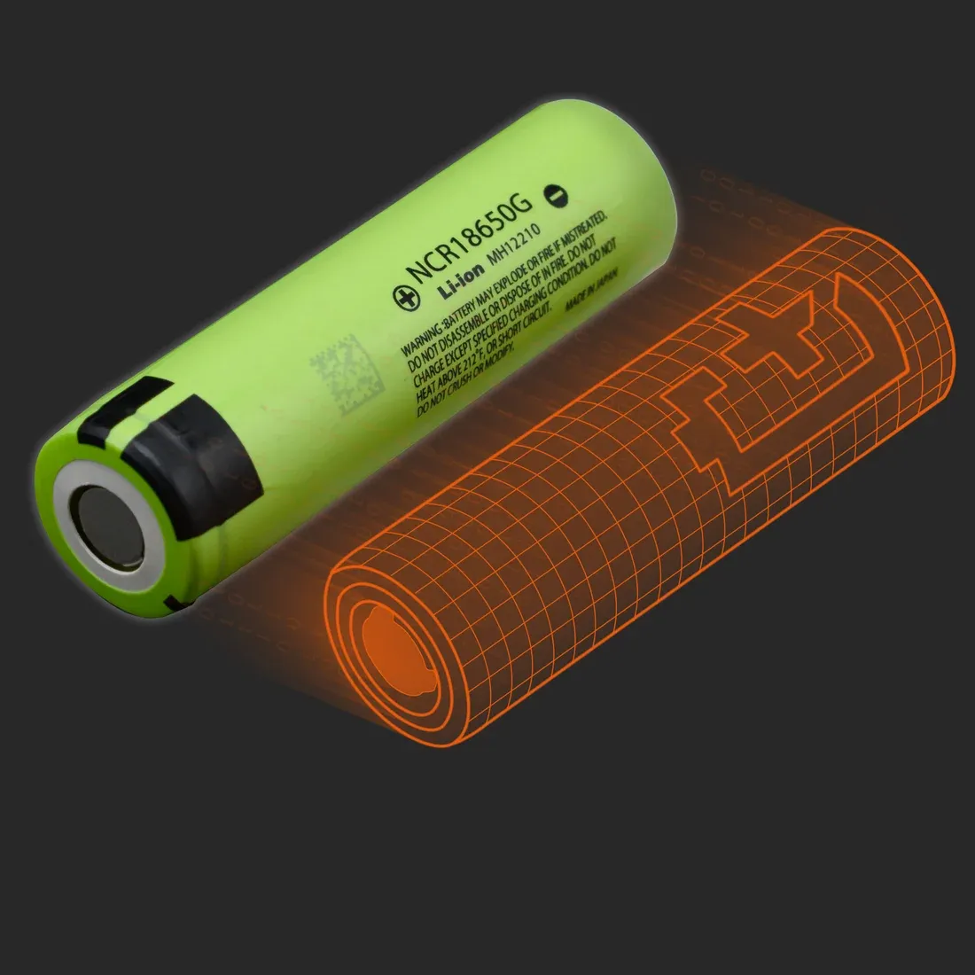 Panasonic NCR18650-G: the physical cell next to its Batemo model