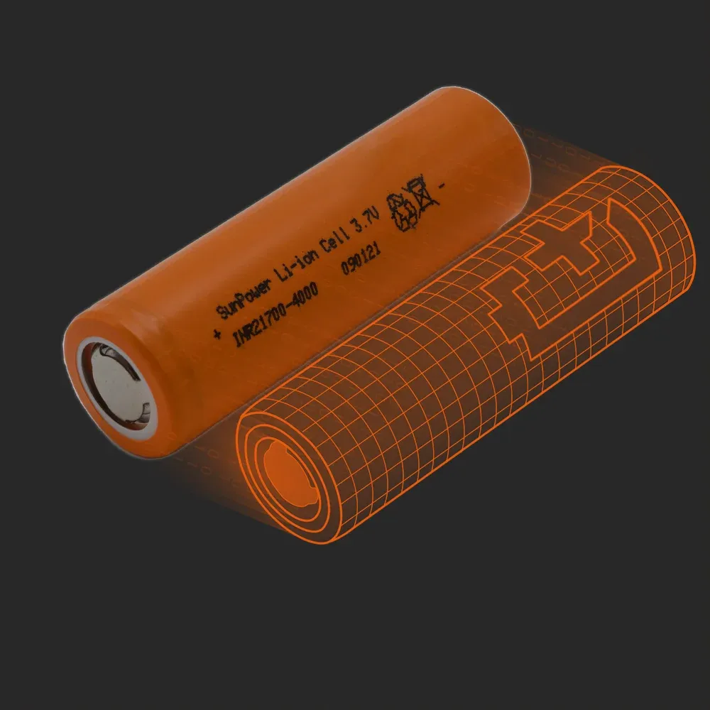 Sunpower INR21700-4000: the physical cell next to its Batemo model