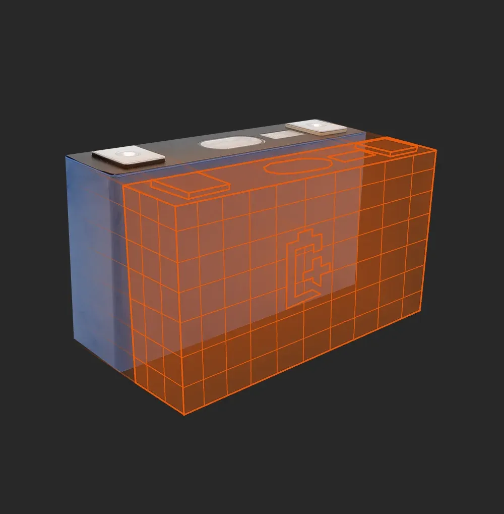 Sunwoda 163 Ah: the physical cell next to its Batemo model