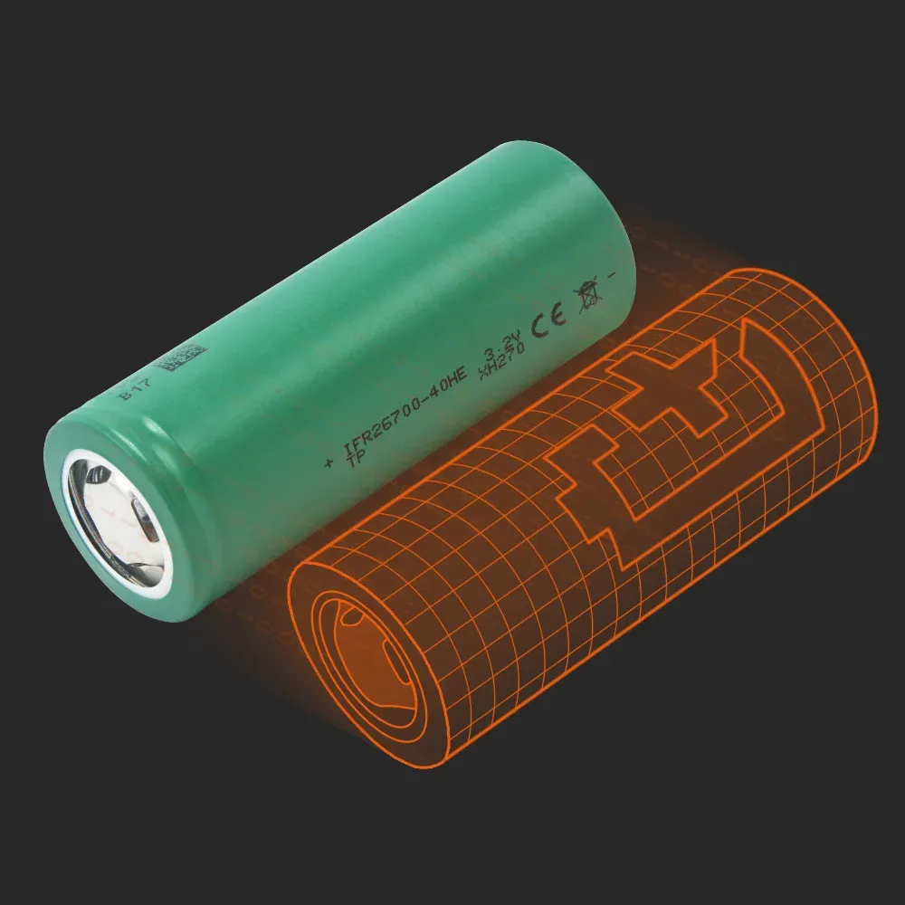 TENPOWER IFR26700-40HE: the physical cell next to its Batemo model