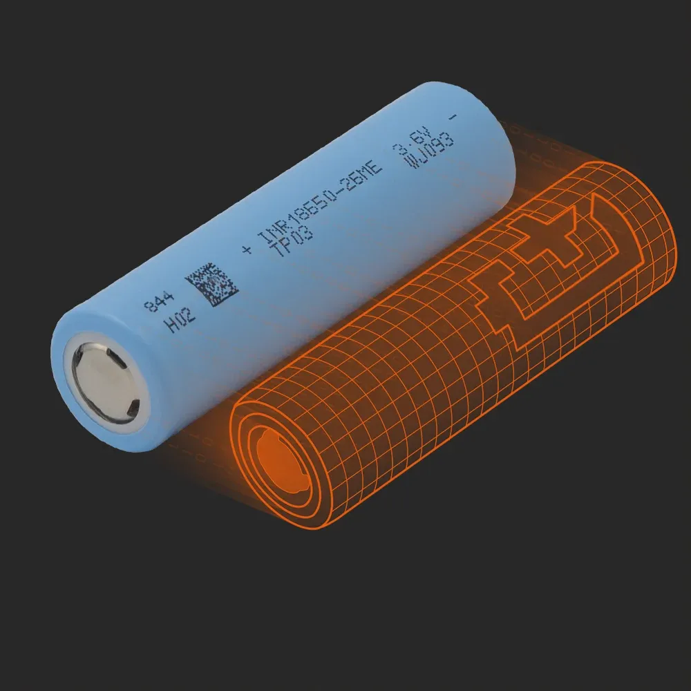 TENPOWER INR18650-26ME: the physical cell next to its Batemo model