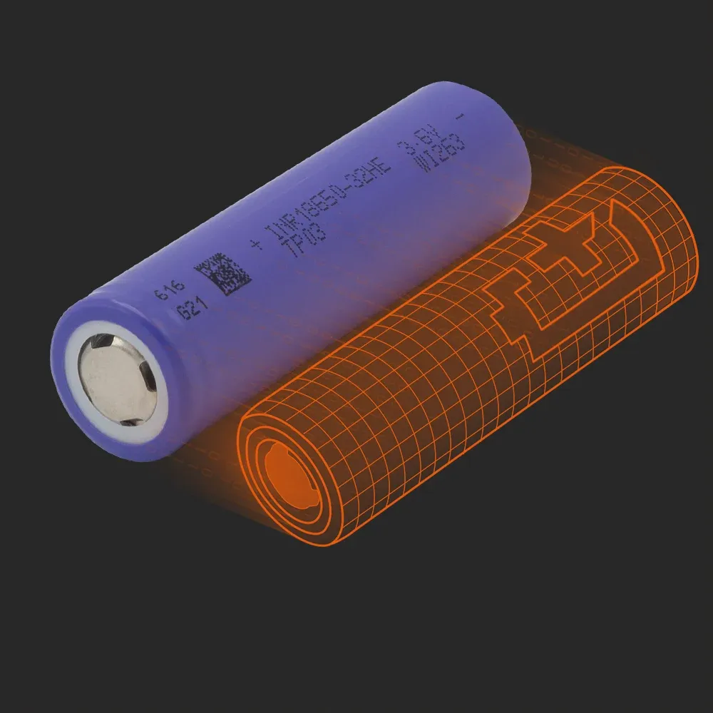 TENPOWER INR18650-32HE: the physical cell next to its Batemo model