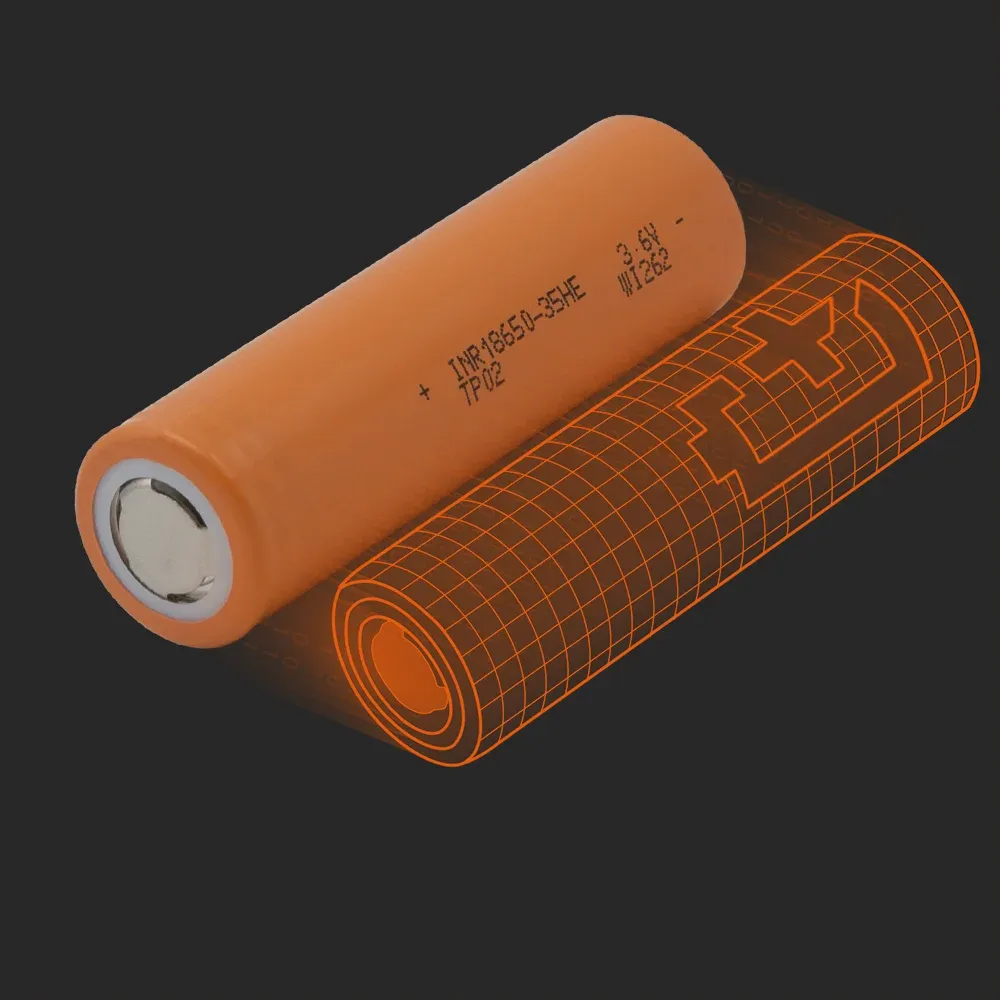 TENPOWER INR18650-35HE: the physical cell next to its Batemo model