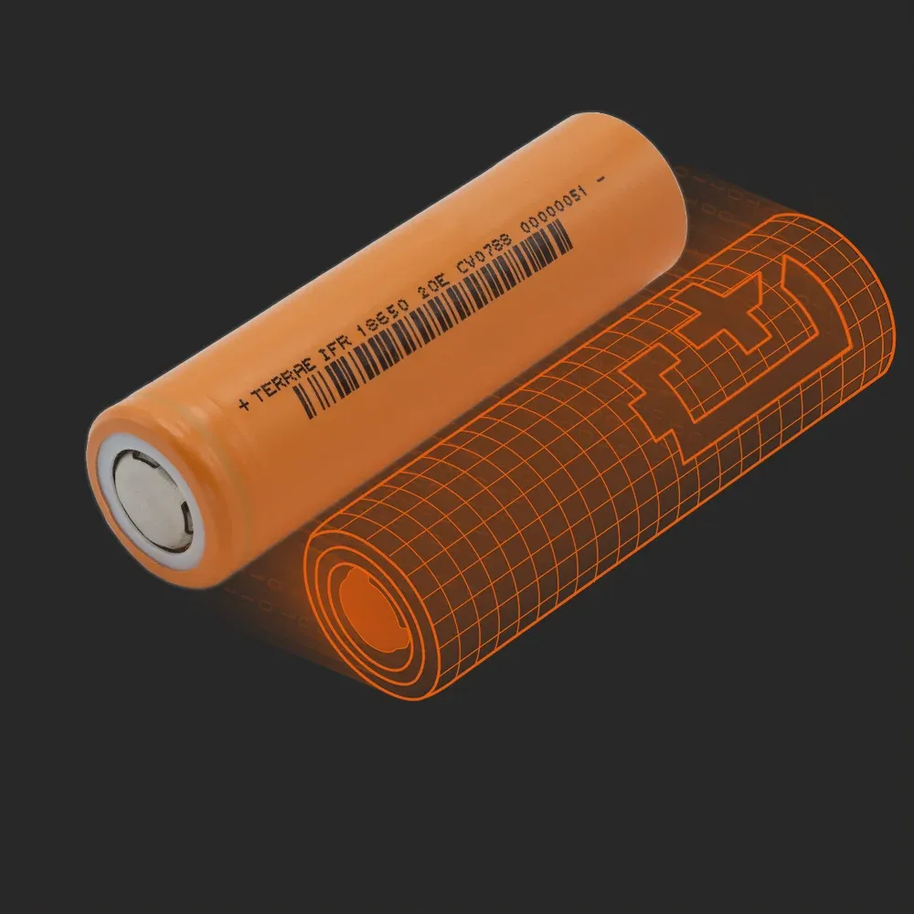 TerraE IFR18650-20E2: the physical cell next to its Batemo model
