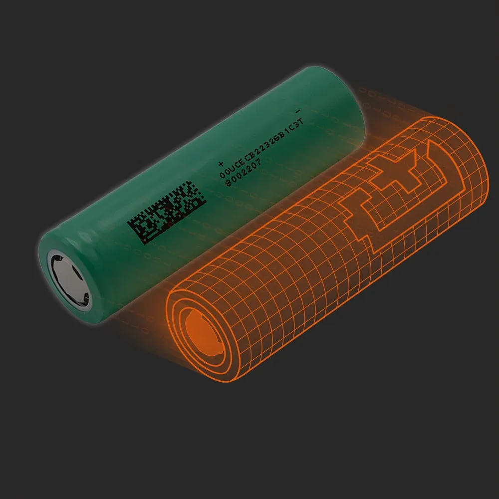 TerraE INR18650-32P: the physical cell next to its Batemo model